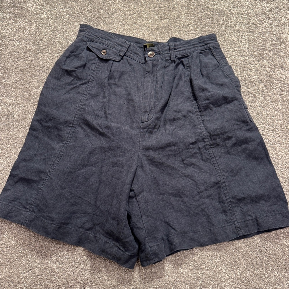 Rachel Comey Shorts Womens 8 Navy Blue 100% Linen High Waist Quiet Luxury Cargo